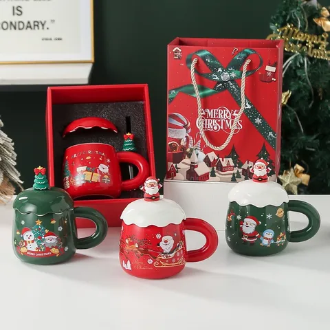 Amazon Hot Christmas Gift Mug Gift Box With Cover With Spoon Ceramic Cup Christmas Cup Hand Gift