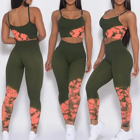 Autumn Printed High Waist Hip-lifting Running Sports Pants Tie-dyeing Hip-lifting Fitness Suit Yoga Pants Seamless Yoga Suit Women