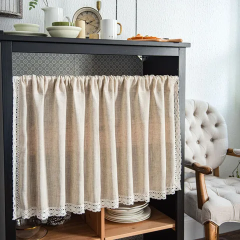 Yiman Qiyun Window  Plain Lace Half Curtain Door Curtain Coffee Curtain Kitchen Sink Cabinet Dust Curtain