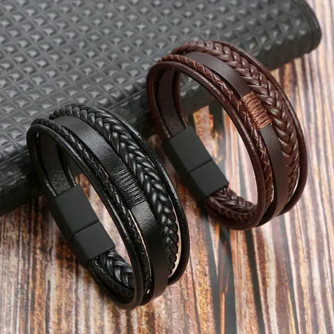 Casual Simple Style Classic Style Geometric Pu Leather Men's Bracelets