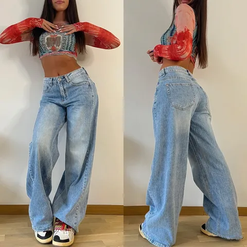 Women's Daily Streetwear Printing Full Length Jeans Wide Leg Pants