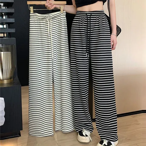 Women's Casual Streetwear Stripe Full Length Printing Straight Pants