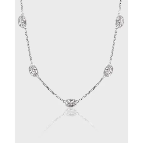 015513 Niche Personality Retro Textured French Style High Class Elegant Geometric Ellipse Diamond S925 Sterling Silver Necklace For Women