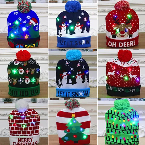 Christmas Hat New Luminous LED Snowman Elk Christmas Tree Children Adult Knitted Hat Warm Hat