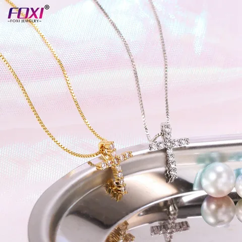 Simple Style Cross Zircon Copper Wholesale Pendant Necklace