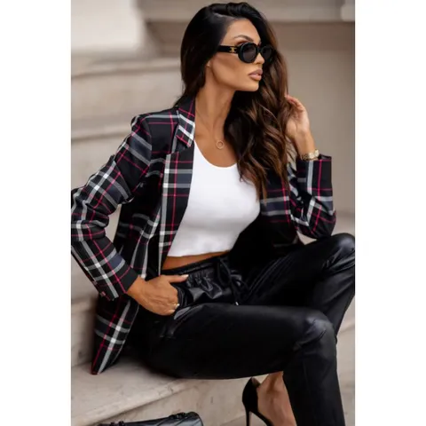 Women's Long Sleeve Blazers Button Streetwear Plaid