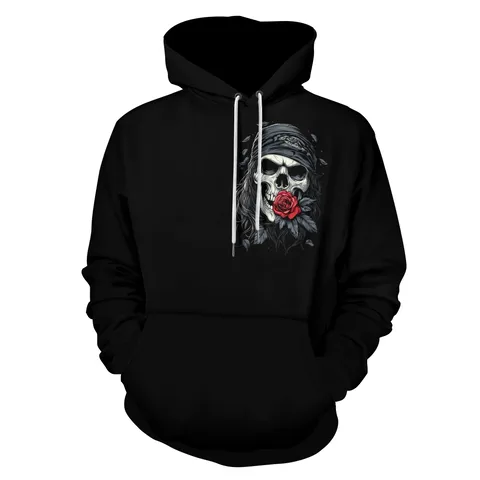 2024 Spring And Autumn New   3D Digital Printing 3D Dark Skull Loose Men's Hooded Sweater