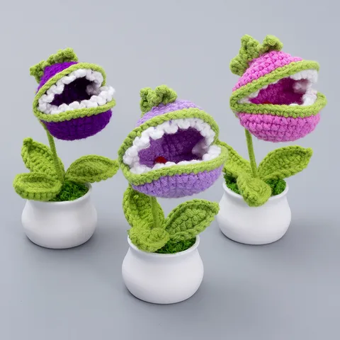 Handmade Finished Cannibal Flower Potted Desktop Small Ornaments Creative Mini Imitation Flower Crocheted Wool Flower Wholesale