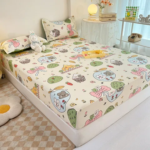 Bedspread Dust Cover Student Dormitory Bed Cover Four Seasons Washed Cotton One-piece Mattress Protective Cover Bed Cover Three-piece Set