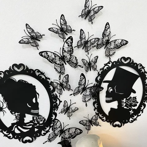 Black Hollow 3d Flower Butterfly Wall Sticker Background Living Room Bedroom Simple Home Decoration Wall Sticker Festival