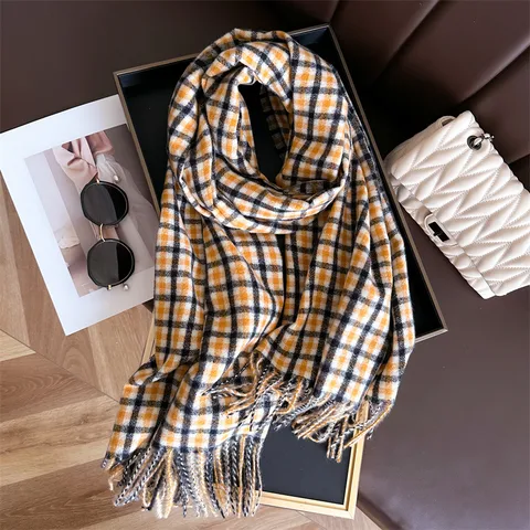 British Style New Cashmere-like Plaid Warm Shawl Scarf Unisex Autumn And Winter Fashion All-Matching Tassel Scarf