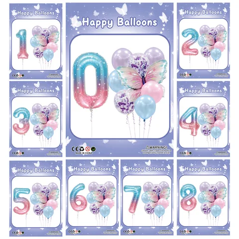 New Blue Purple Butterfly Aluminum Film Number Balloon Set Children Birthday Full-Year Decorations Arrangement Balloon Wholesale