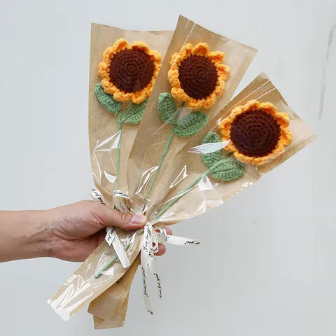 Teacher's Day Gift Sunflower Hand-woven Crochet Simulation Flower Crochet Bouquet Wool Flower Finished A Batch