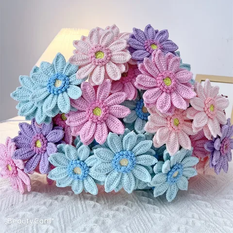 Dy Pure I Hand-Woven Wool Flowers African Chrysanthemum Finished Knitted Simulation Bouquet Decoration All-Matching Preserved Fresh Flower Wholesale