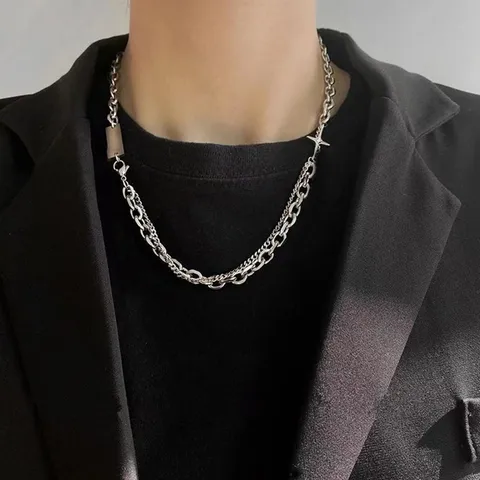 Titanium Steel Sweater Chain Men's Cross Pendant Titanium Steel Necklace Jewelry  Hip-Hop Trendy Accessories Stellar Necklace