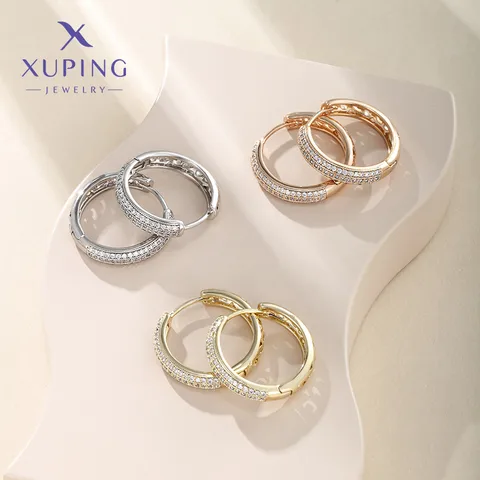 1 Pair Xuping Simple Style Circle Copper Alloy Artificial Gemstones 14k Gold Plated 18k Gold Plated White Gold Plated Hoop Earrings