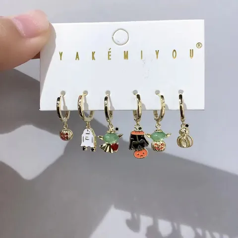 Yakemiyou Copper Plating 14K Gold Inlaid Drop Oil Funny Cartoon Wansheng Series Earrings