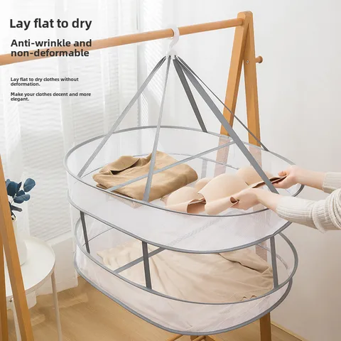 Windproof Clothes Basket Sweater Tile Drying Net Clothes Basket Folding Drying Net Three-Layer Drying Rack