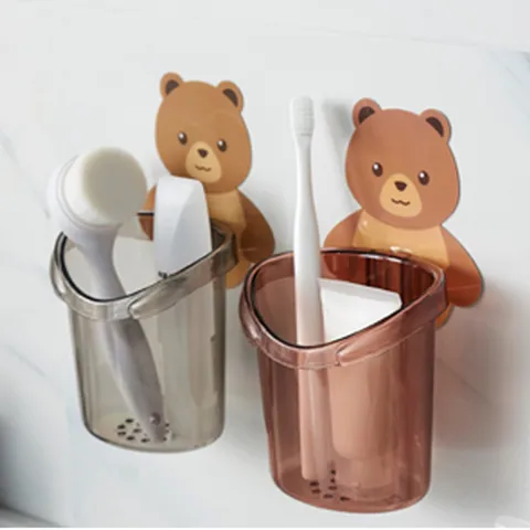 Bathroom Toothbrush Cup Bathroom Wall Hanging Bedside Comb Rubber Tendon Cosmetic Storage Box Toothpaste Bear Hug Storage Rack