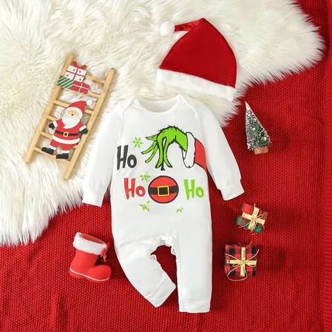 Children's Clothing Wholesale Christmas New Cute Funny Printed Romper Hat Suit