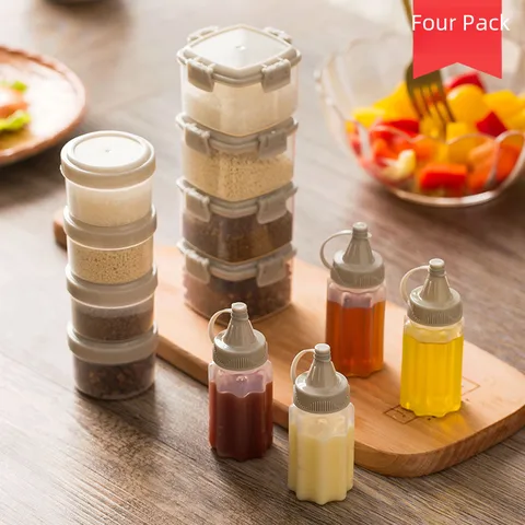 Four Pack Seasoning Box Household Transparent Sauce Squeeze Bottle Outdoor Barbecue Seasoning Bottle Kitchen Seasoning Jar