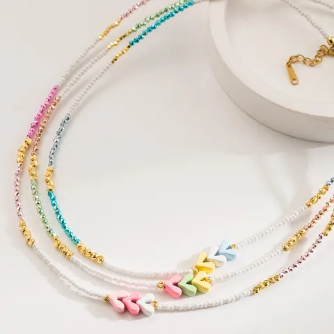 Casual Vacation Classic Style Heart Shape Silver Plated Beads Resin Wholesale Beaded Necklaces