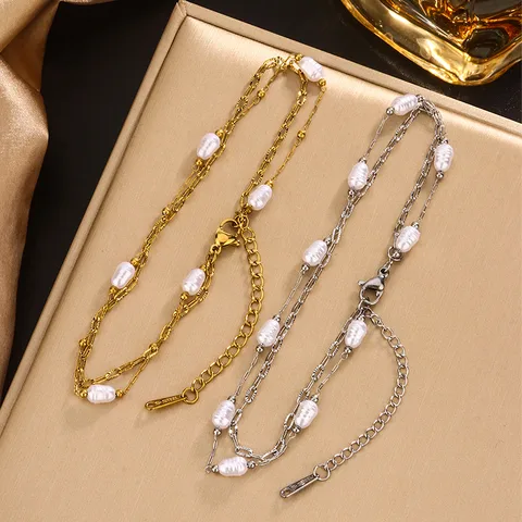 French Style Commute Oval 18K Gold Plated 304 Stainless Steel Imitation Pearl Wholesale Bracelets