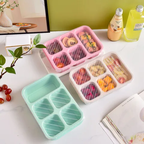 Wheat Straw Lunch Box Lunch Box Five-grid Lunch Box With Lid Snack Box Fresh-keeping Snack Dish Snack Snack Box