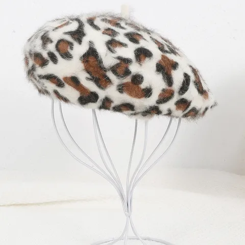 Women's Casual Japanese Style Leopard Eaveless Beret Hat