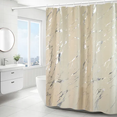 Wholesale Light Luxury Simple Hot Stamping Silver Bronzing Marble Pattern Toilet Bathroom Waterproof Shower Curtain Shower Account Partition