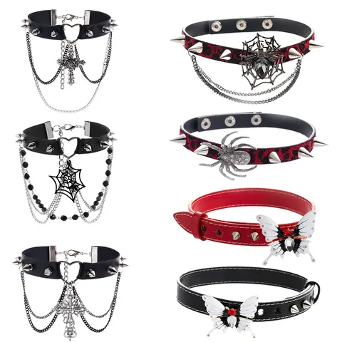 Punk Cool Style Cross Spider Butterfly Pu Leather Alloy Wholesale Choker