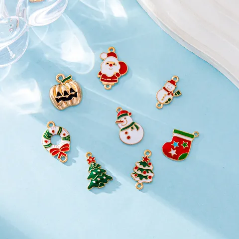 7 Pairs 10 PCS/Package 25mm Alloy Gold Plated Christmas Tree Snowman Boots Jewelry Accessories Pendant