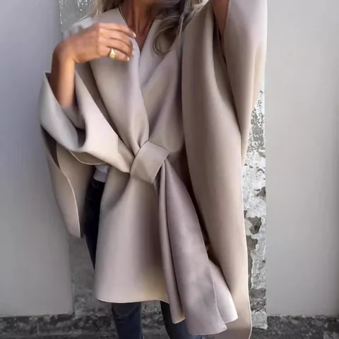 2024 Independent Station   Foreign Trade_Ladies New Autumn And Winter Loose V-neck Shawl Cape Jacket Coat