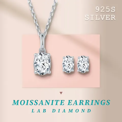 Egg-Shaped Simple Stud Earrings Pendant Moissanite Suit In Stock Women's Evening Party Suit