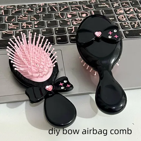 Pink Black Y2g Airbag Comb DIY Massage Comb Cute Household Bow Airbag Comb Portable