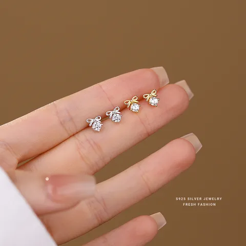 1 Pair Sterling Silver Zircon Bow Knot Ear Studs