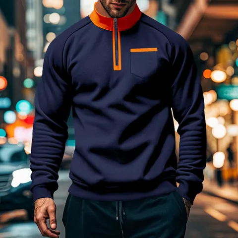 2024 Autumn And Winter  Stand Collar Pullover Half Zipper Men's Warm Keeping Sports Casual Brushed Hoody