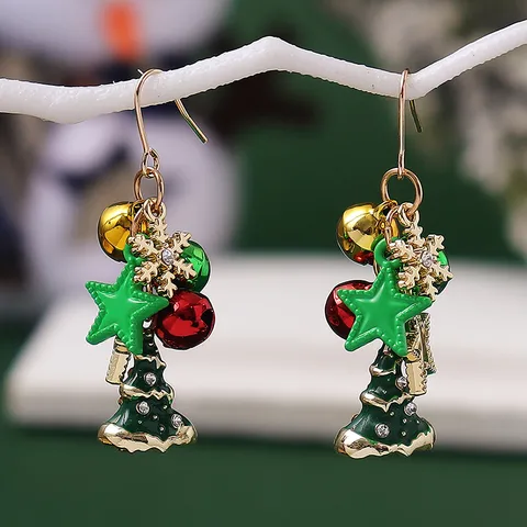 1 Pair Cute Sweet Christmas Tree Christmas Socks Snowman Enamel Inlay Alloy Cotton Artificial Rhinestones Drop Earrings