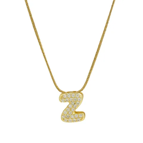 Amazon Hot Sale 18K Brass 26 English Small Letters Pendant Stainless Steel Snake Chain All-Match Necklace For Women