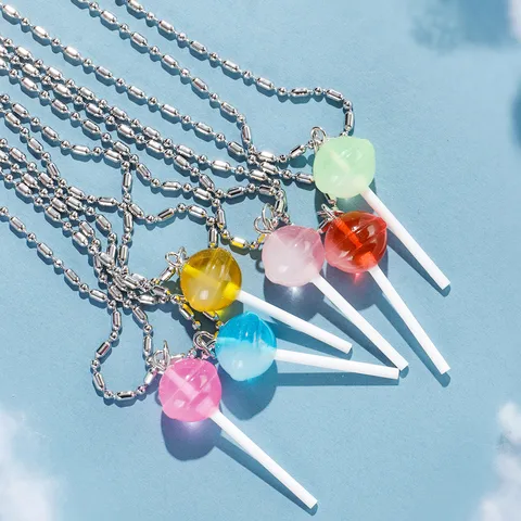 Cute Classic Style Lollipop Silver Plated Resin Wholesale Pendant Necklace