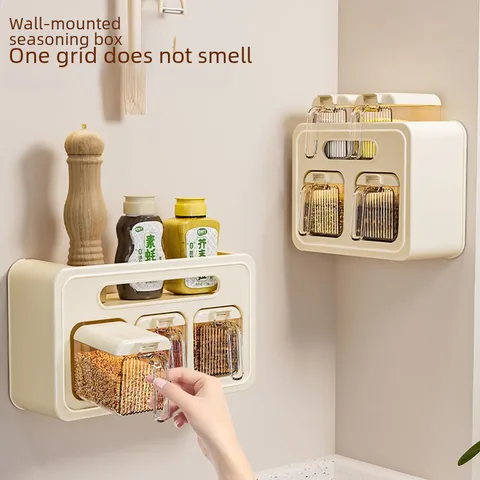 Seasoning Box Household Kitchen High-end Seasoning Jar Storage Rack Wall Hanging Combination Suit Salt Jar Storage Box Wall Hanging