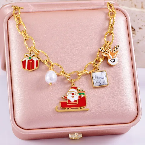 Wholesale Jewelry Cute Classic Style Santa Claus Titanium Steel Plating Jewelry Set