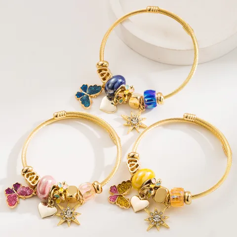 Casual Elegant Classic Style Butterfly Gold Plated Rhinestones 304 Stainless Steel Alloy Wholesale Bangle