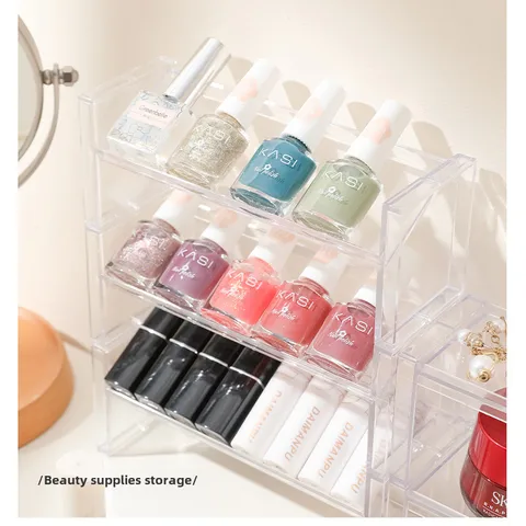 Transparent Storage Rack Multi-layer Nail Polish Storage Rack Desktop Cosmetic Hand Display Rack Stackable Organize Shelf