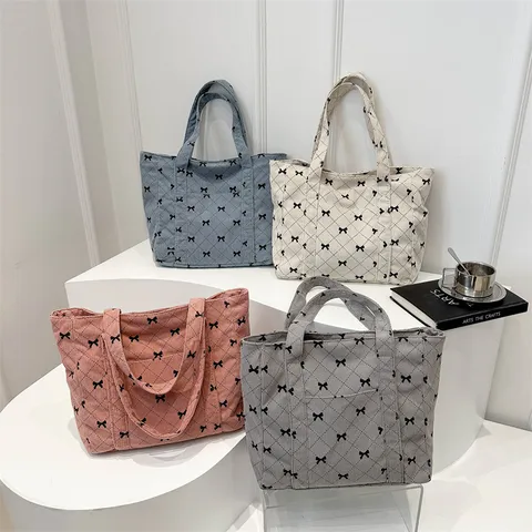 Women's Canvas Printing Bow Knot Streetwear Square Zipper Shoulder Bag