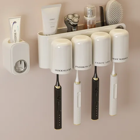 Toothbrush Rack Storage Rack Toilet Hanging Toothpaste Rack Mouthwash Cup Hole-free Tooth Holder Wall-mounted Brushing