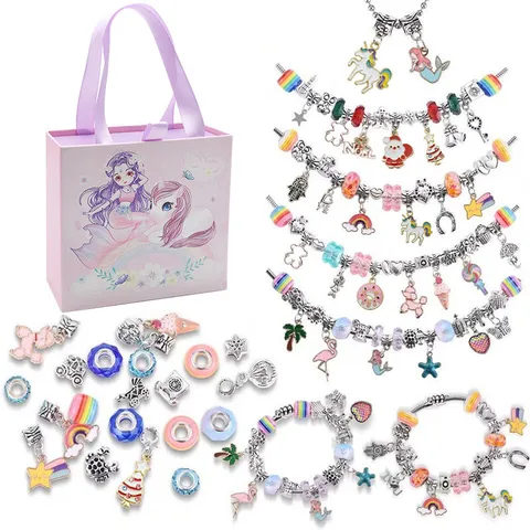 99 Pcs Cartoon Mermaid  Marine Series Children's Diy Bracelet Girl Handmade Beaded Set Gift Box