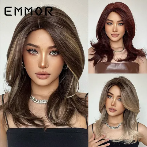 EMMOR  New Gradient Micro-split Eversion French Bangs Micro-roll Medium Long Hair Chemical Fiber Wig Full Head