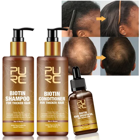 PURC Hair Care Ginger Biotin Three-piece Shampoo Conditioner Repair Dry Frizz Essential Oil