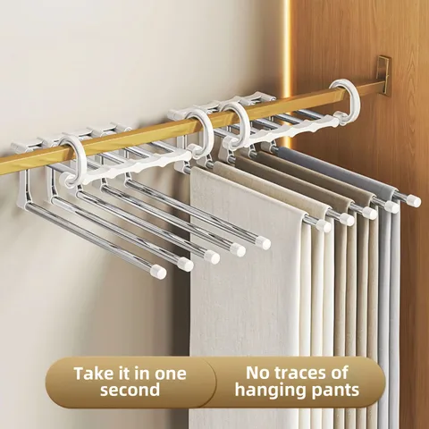 Folding Pants Rack Multi-functional Multi-layer Pants Hanger Household Horizontal And Vertical Seamless Pants Clip Wardrobe Storage Artifact Pants Hanger